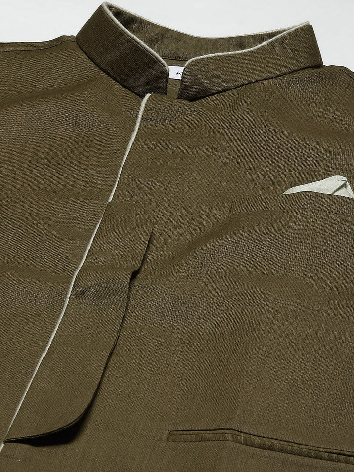 Kisah Men Olive Kurta Jacket Set