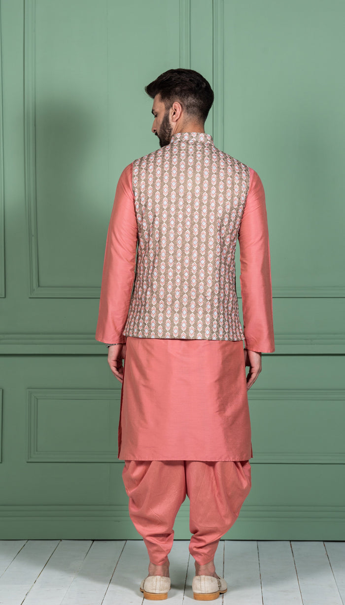 Kisah Men Olive Kurta Jacket Set