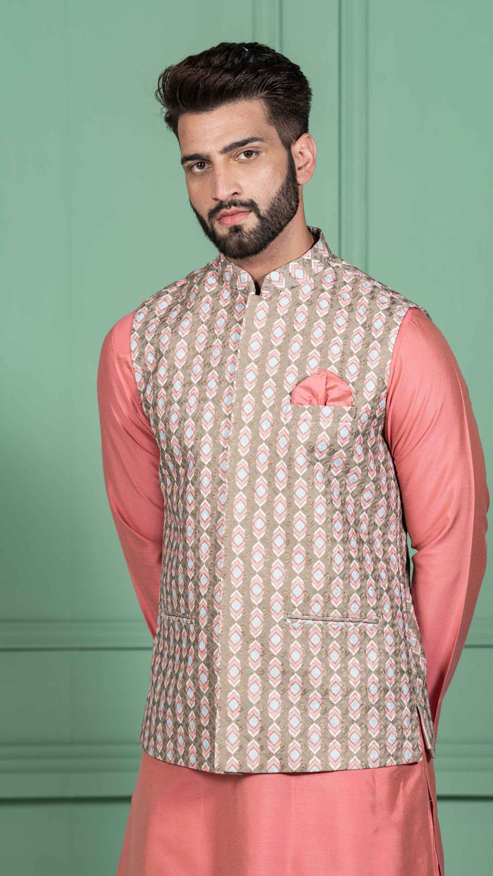 Kisah Men Olive Kurta Jacket Set