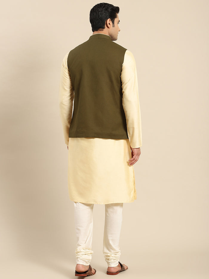 Kisah Men Olive Kurta Jacket Set
