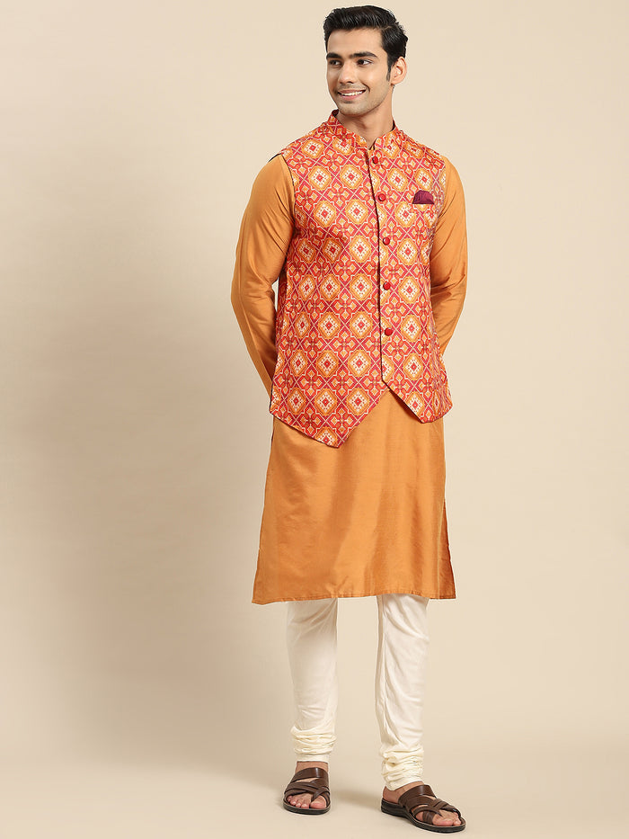 Kisah Men Red Kurta Jacket Set