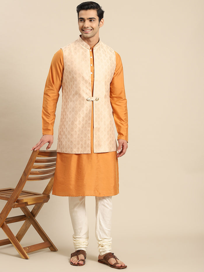 Kisah Men Taupe Kurta Jacket Set