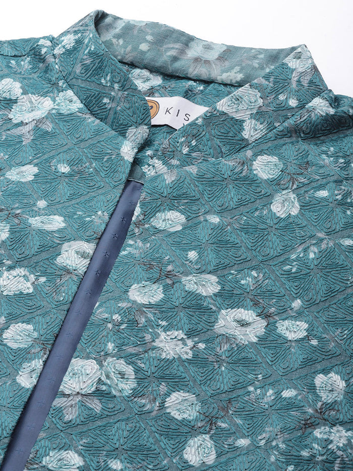 Kisah men Turquoise Blue kurta jacket set