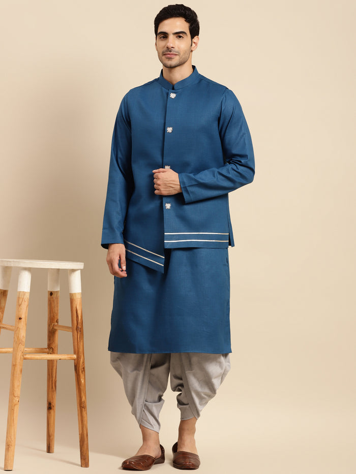 Kisah men Turquoise Blue kurta jacket set