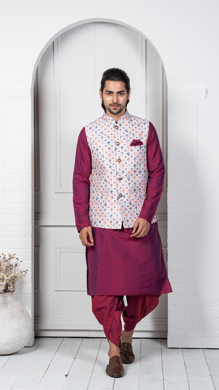 Kisah Men White Kurta Jacket Set