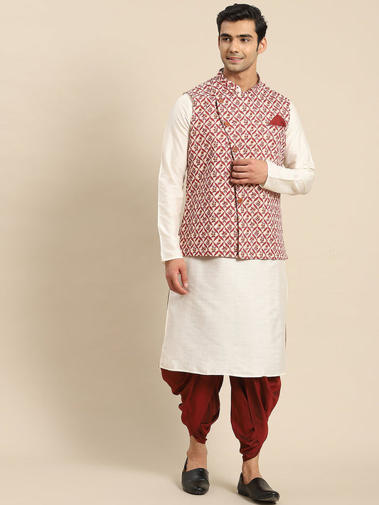Kisah Men White Kurta Jacket Set