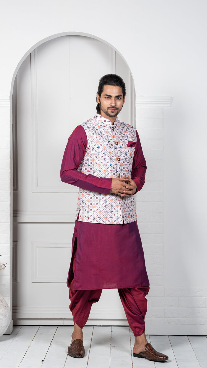 Kisah Men White Kurta Jacket Set