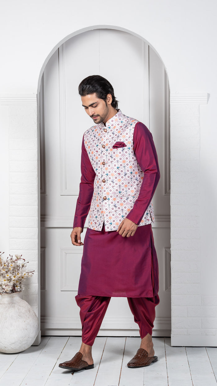 Kisah Men White Kurta Jacket Set