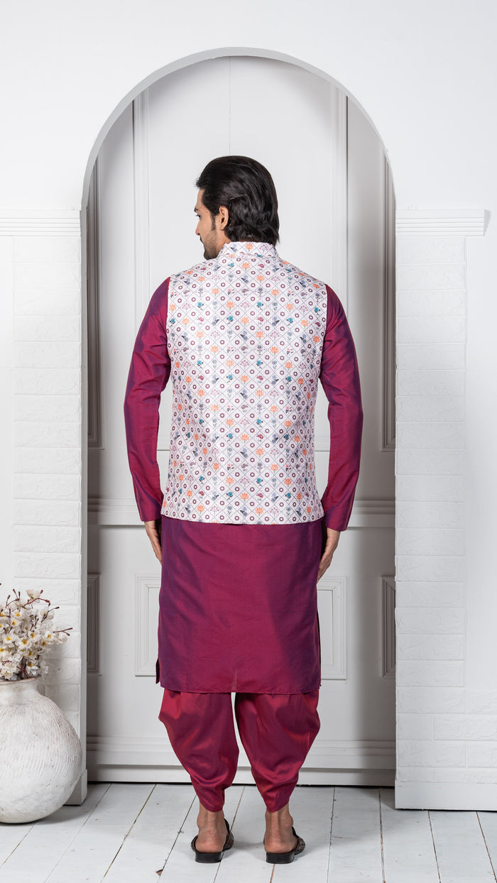 Kisah Men White Kurta Jacket Set