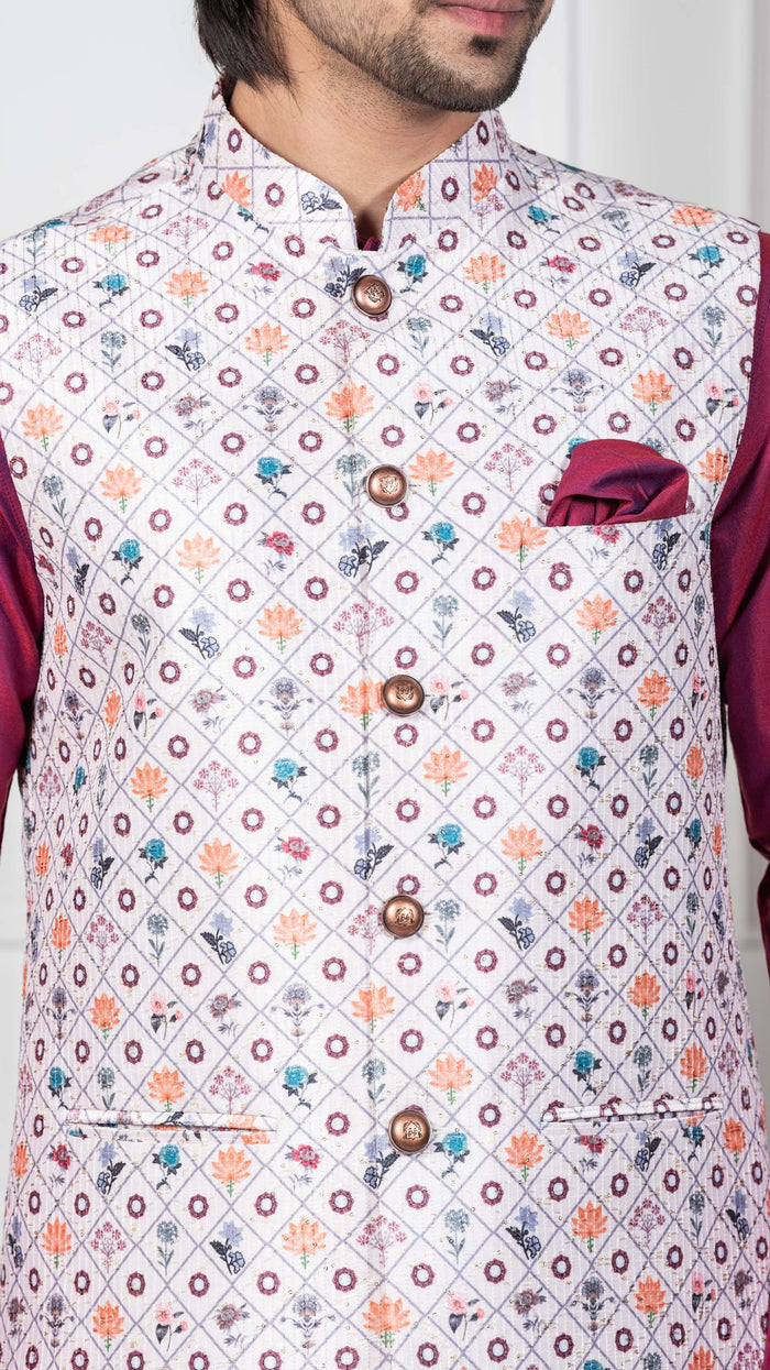 Kisah Men White Kurta Jacket Set