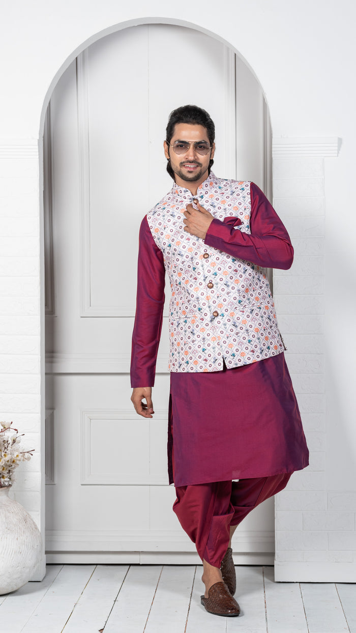 Kisah Men White Kurta Jacket Set