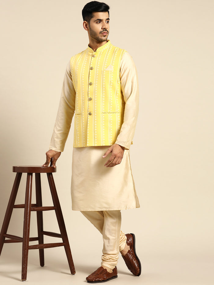Kisah Men Yellow Color Kurta Jacket Set