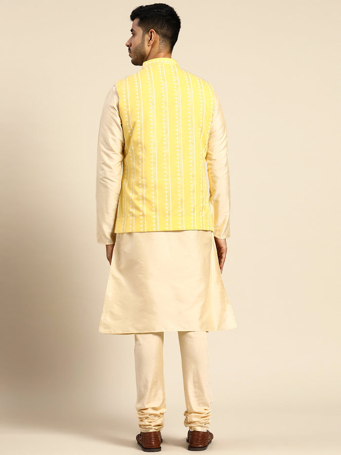Kisah Men Yellow Color Kurta Jacket Set