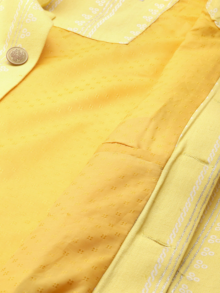 Kisah Men Yellow Color Kurta Jacket Set