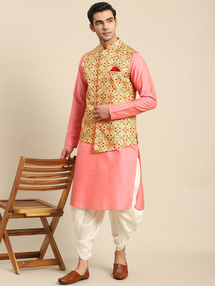 Kisah Men Yellow Kurta Jacket Set