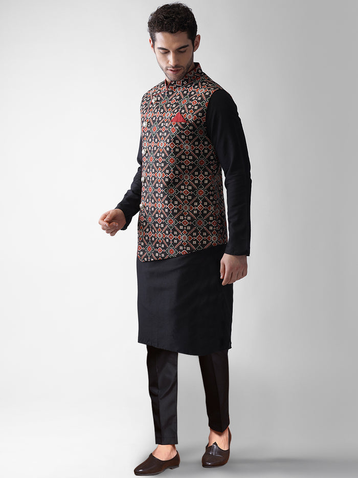 Kisah Men's Black Kurta Jacket Trousers Set