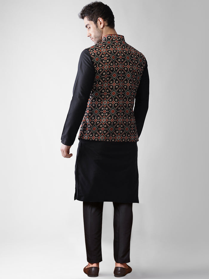 Kisah Men's Black Kurta Jacket Trousers Set