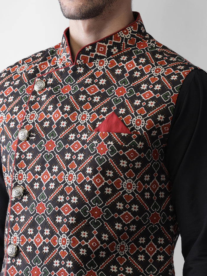 Kisah Men's Black Kurta Jacket Trousers Set
