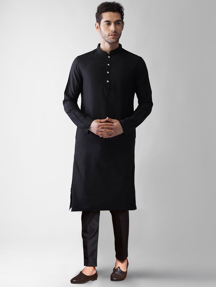 Kisah Men's Black Kurta Jacket Trousers Set