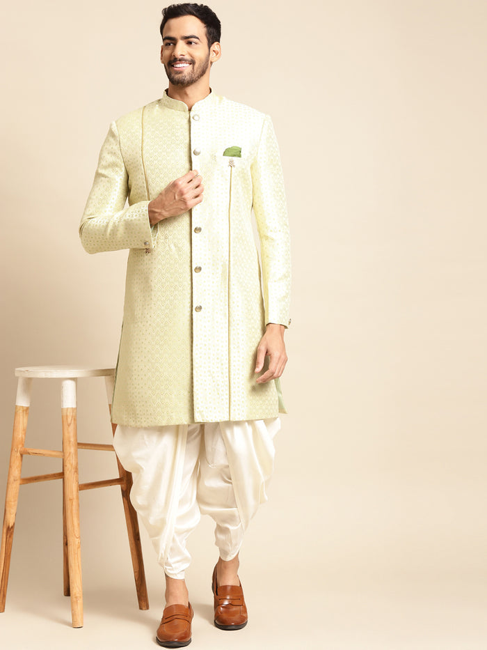 Kisah Men's Gold Indowestern Set With Dhoti