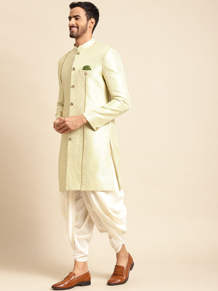 Kisah Men's Gold Indowestern Set With Dhoti