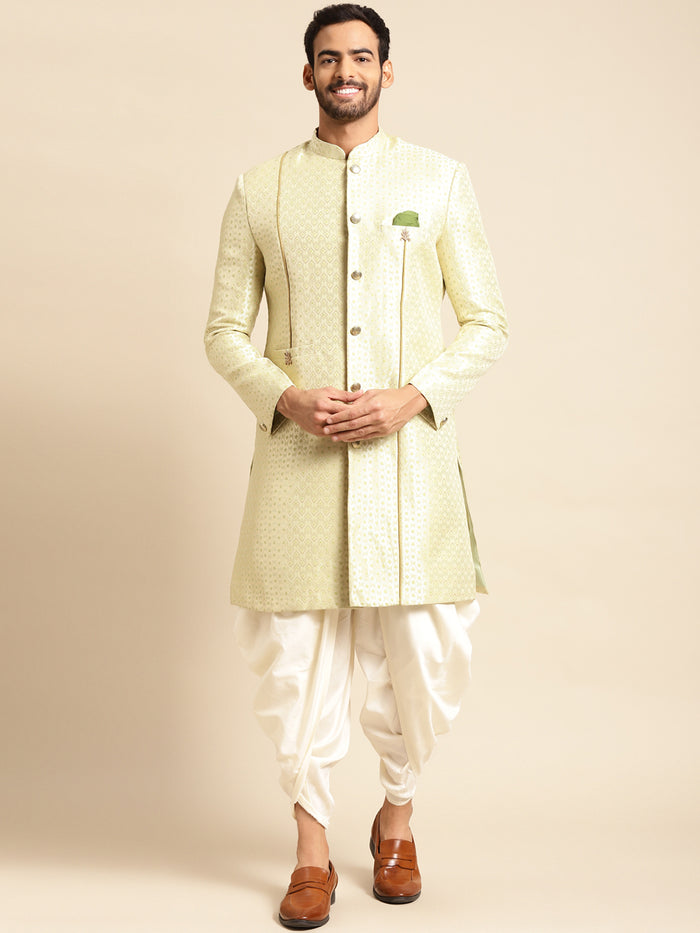 Kisah Men's Gold Indowestern Set With Dhoti