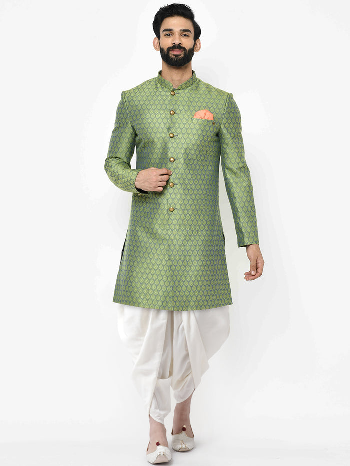 Kisah Men's Green Indowestern Set With Dhoti