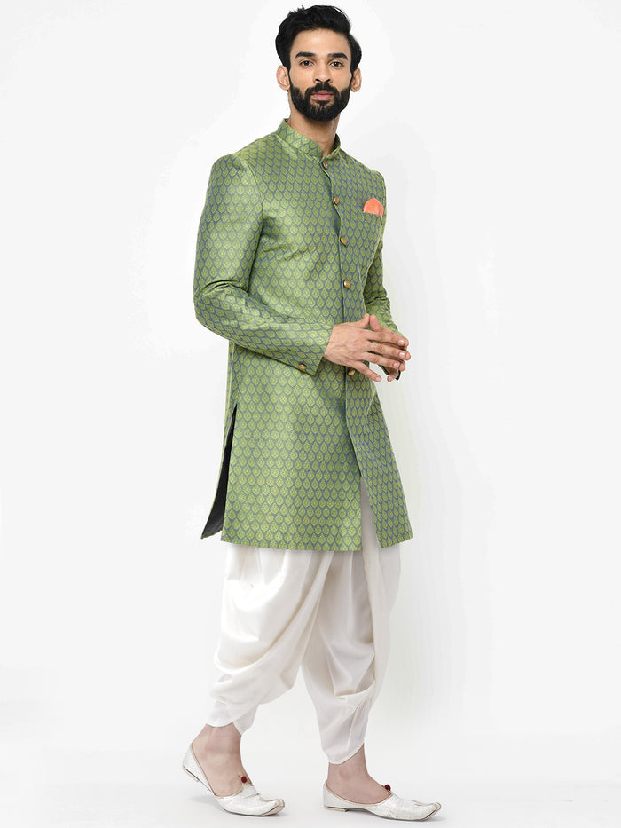 Kisah Men's Green Indowestern Set With Dhoti