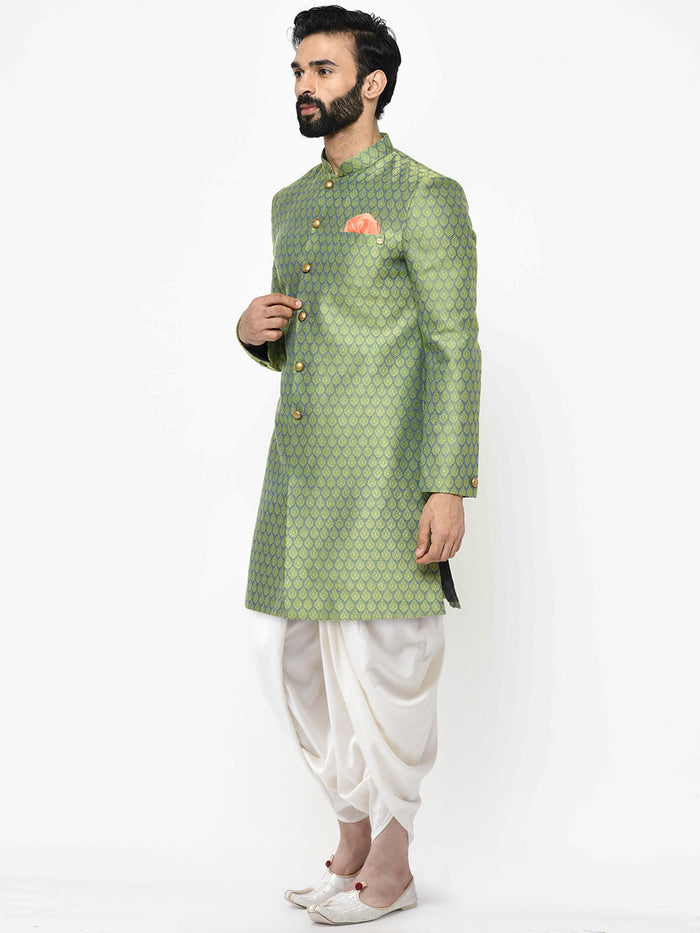 Kisah Men's Green Indowestern Set With Dhoti