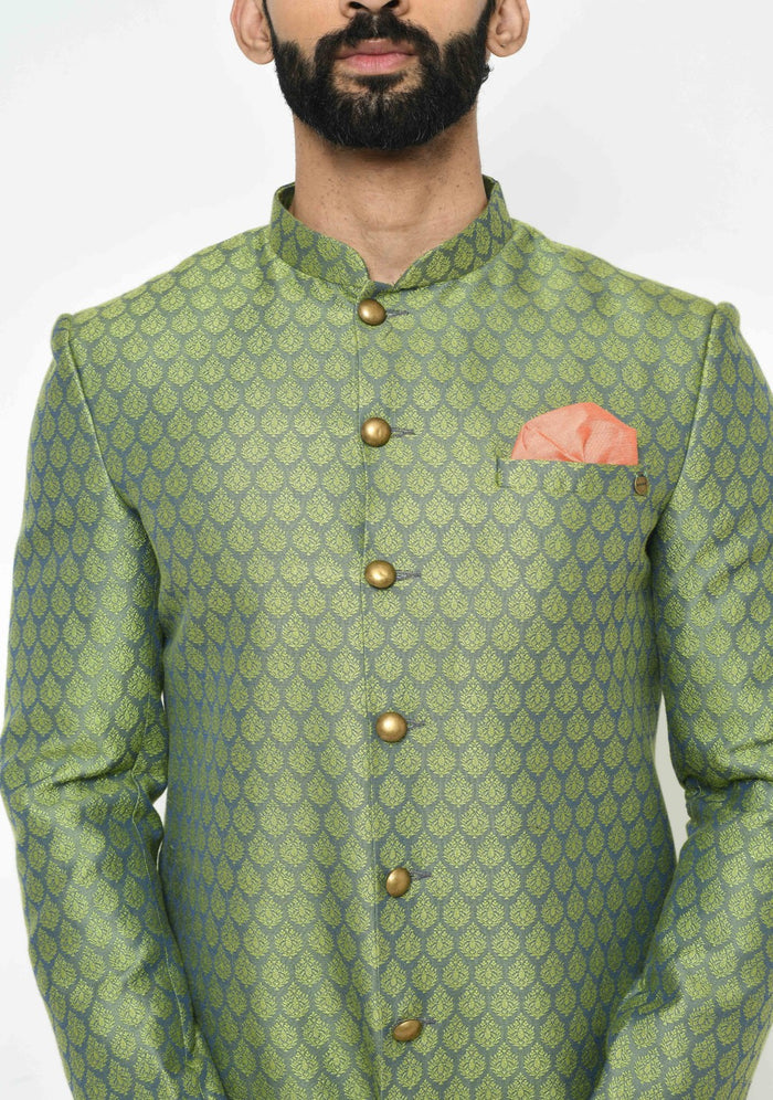 Kisah Men's Green Indowestern Set With Dhoti