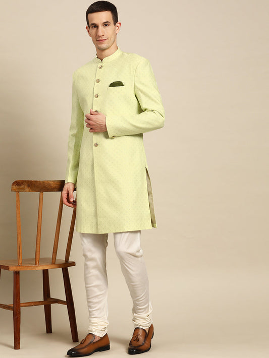 Kisah Men's Lime Indowestern Set With Churidar