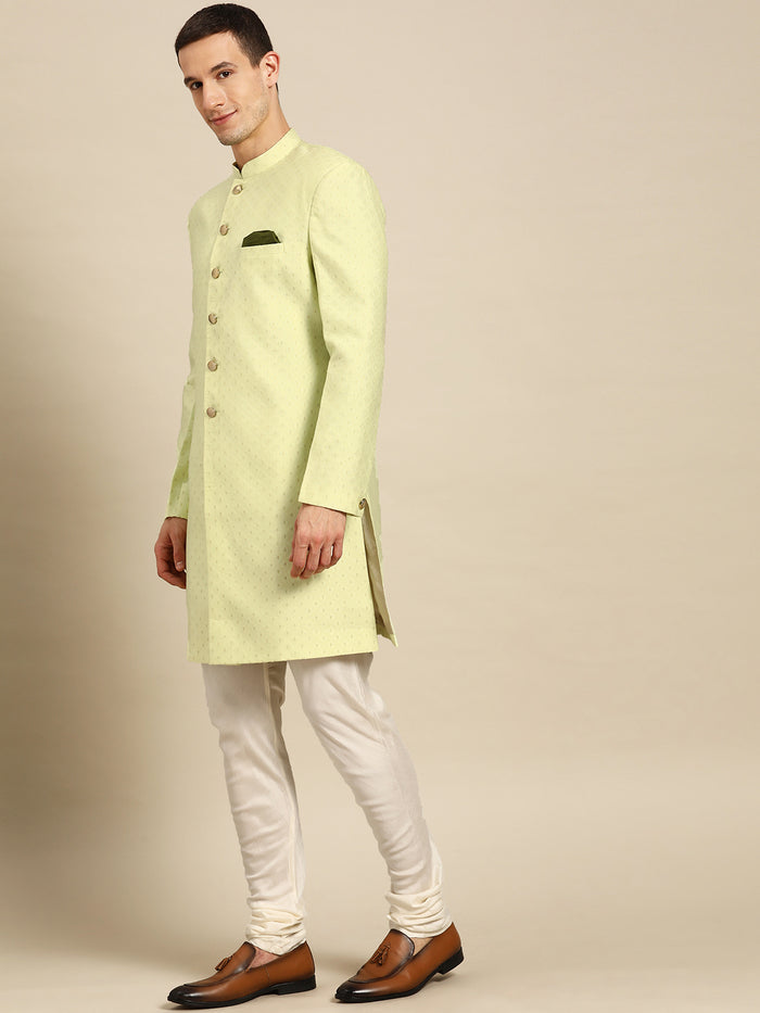 Kisah Men's Lime Indowestern Set With Churidar