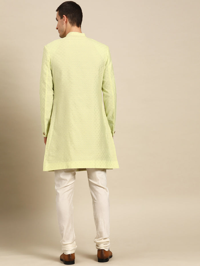 Kisah Men's Lime Indowestern Set With Churidar