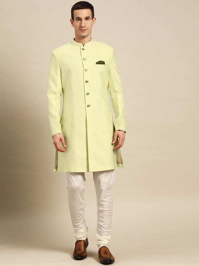 Kisah Men's Lime Indowestern Set With Churidar