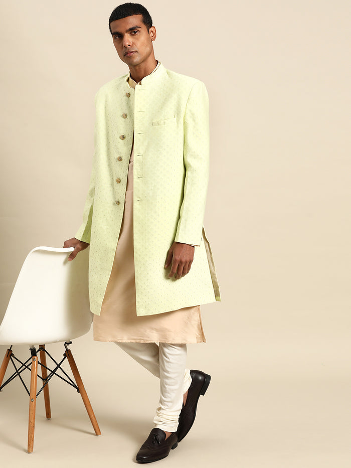 Kisah Men's Lime Indowestern Set With Kurta and Churidar