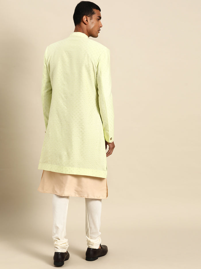 Kisah Men's Lime Indowestern Set With Kurta and Churidar