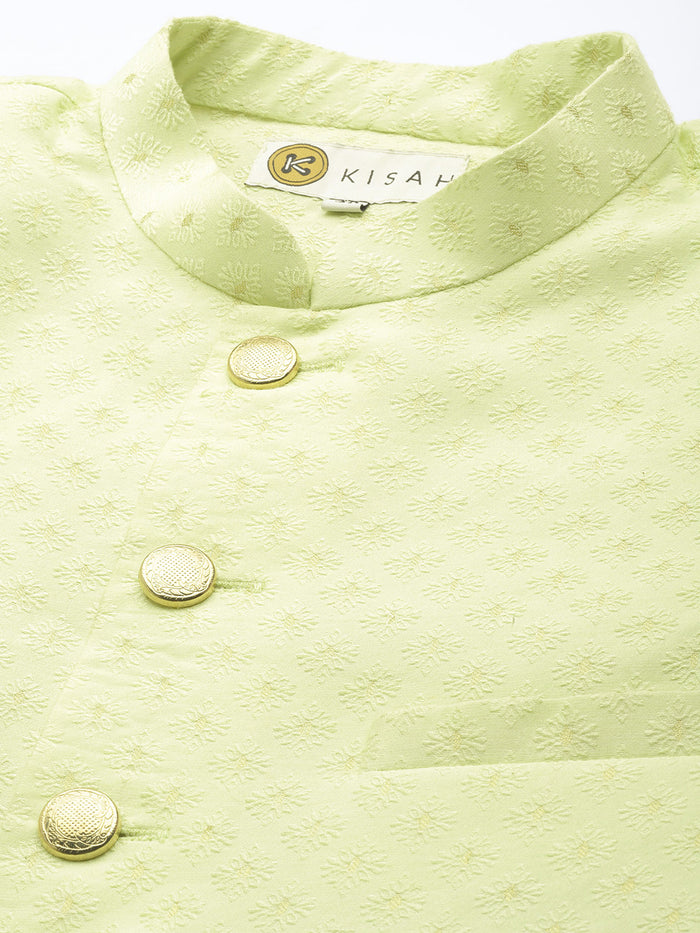 Kisah Men's Lime Indowestern Set With Kurta and Churidar