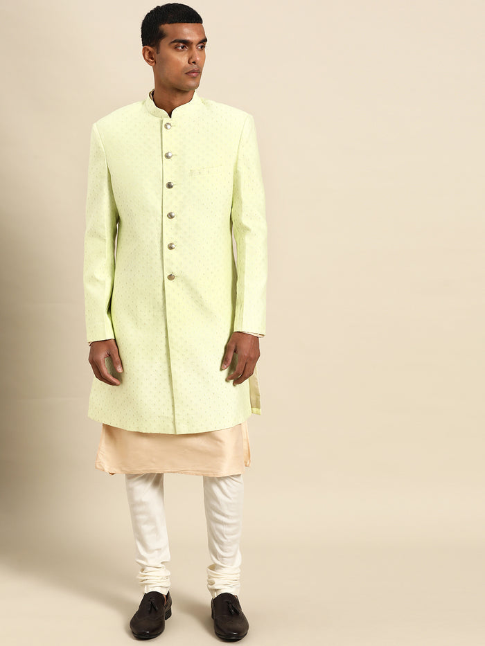 Kisah Men's Lime Indowestern Set With Kurta and Churidar