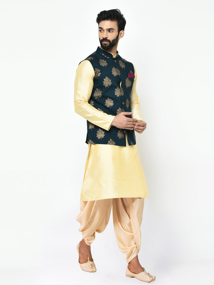 Kisah Men's Navy Blue Kurta Jacket Dhoti Set