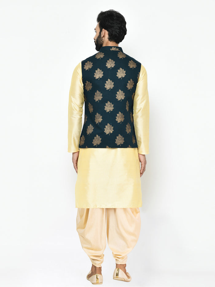 Kisah Men's Navy Blue Kurta Jacket Dhoti Set