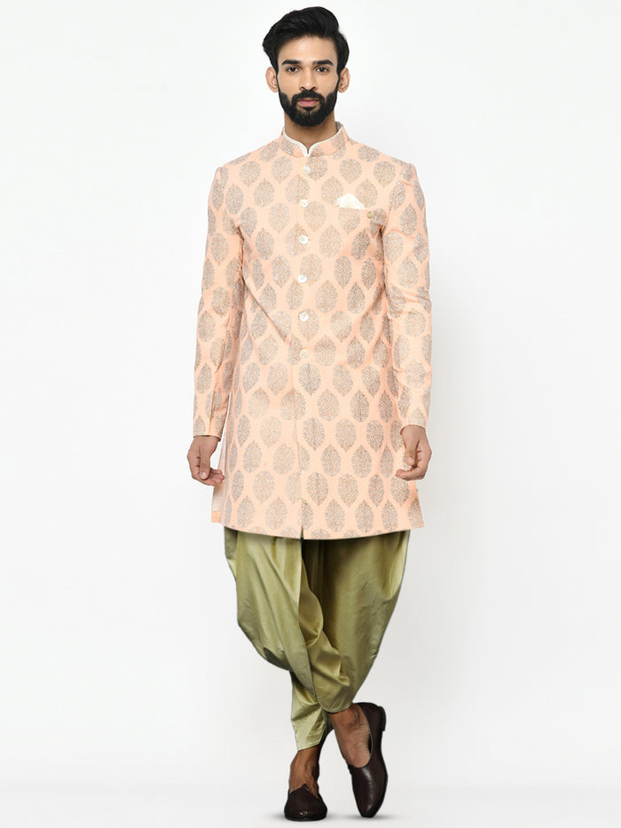 Kisah Men's Pink Indowestern Set With Dhoti