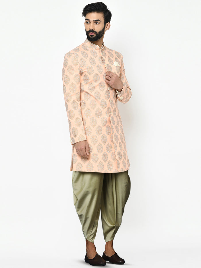Kisah Men's Pink Indowestern Set With Dhoti