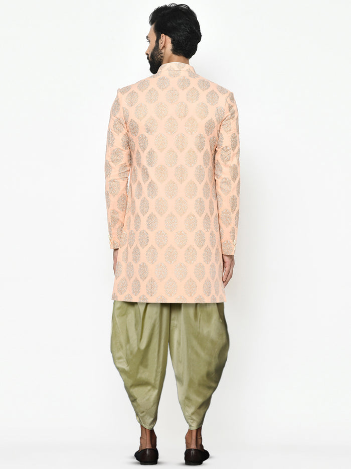 Kisah Men's Pink Indowestern Set With Dhoti