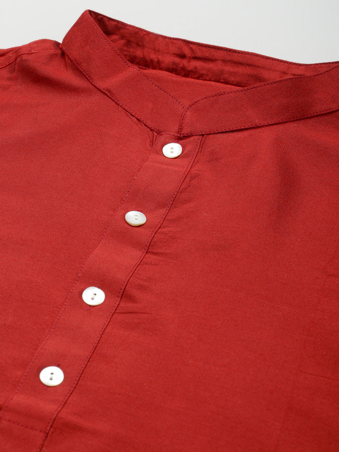Kisah Men's Red Indowestern Set With Kurta and Churidar