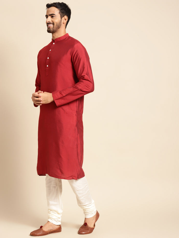 Kisah Men's Red Indowestern Set With Kurta and Churidar