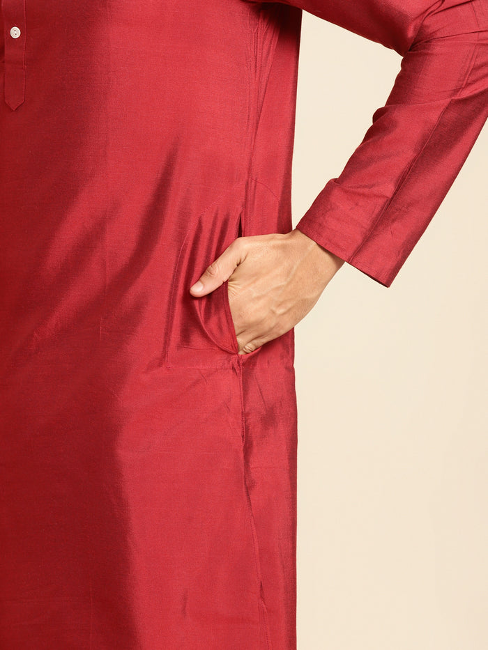 Kisah Men's Red Indowestern Set With Kurta and Churidar