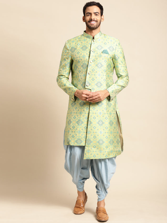 Kisah Men's Yellow Indowestern Set With Dhoti