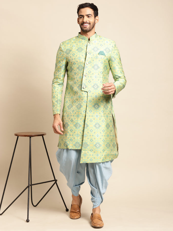 Kisah Men's Yellow Indowestern Set With Dhoti