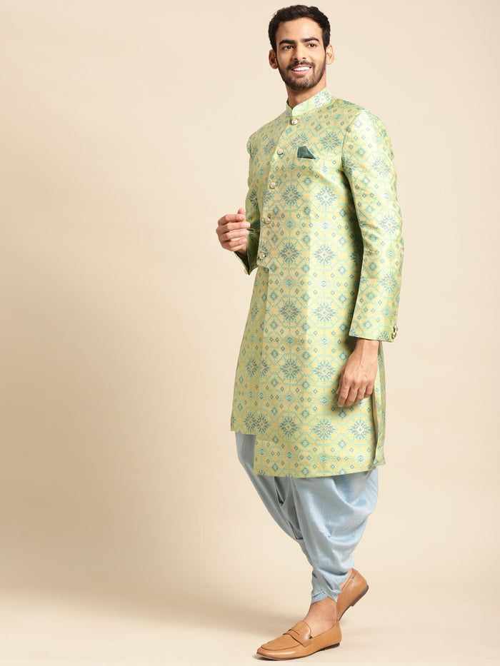 Kisah Men's Yellow Indowestern Set With Dhoti