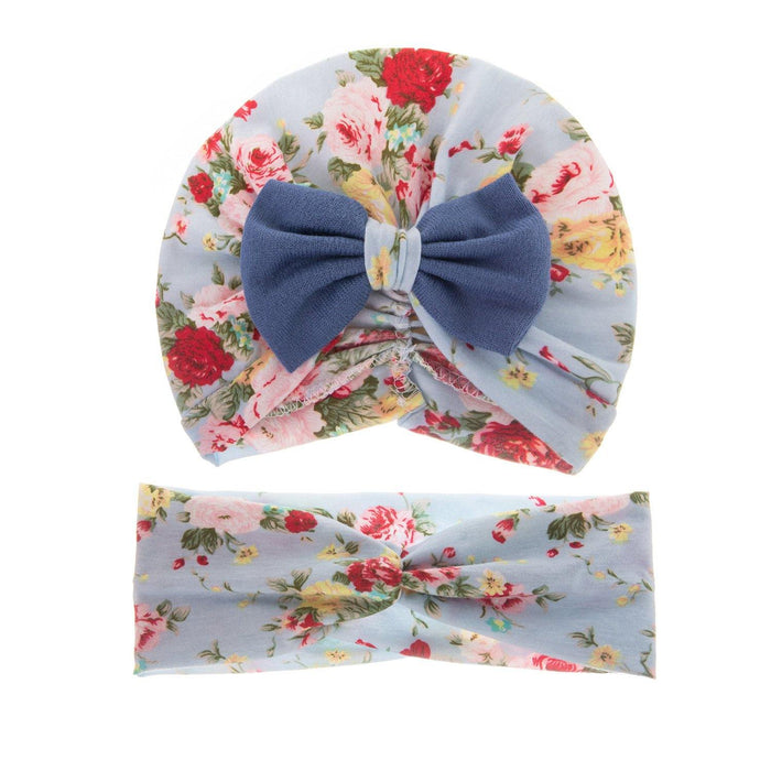 Knit Headband Set - 2 Pieces Yo Baby India Blue With Blue Bow
